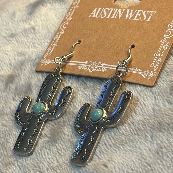 Austin West - Silver Boho Cactus with Turquoise Dangle Earrings - Picture 7 of 14